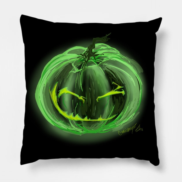 Green Ghost Jack O Lantern Pillow by Magic Whiskey ART