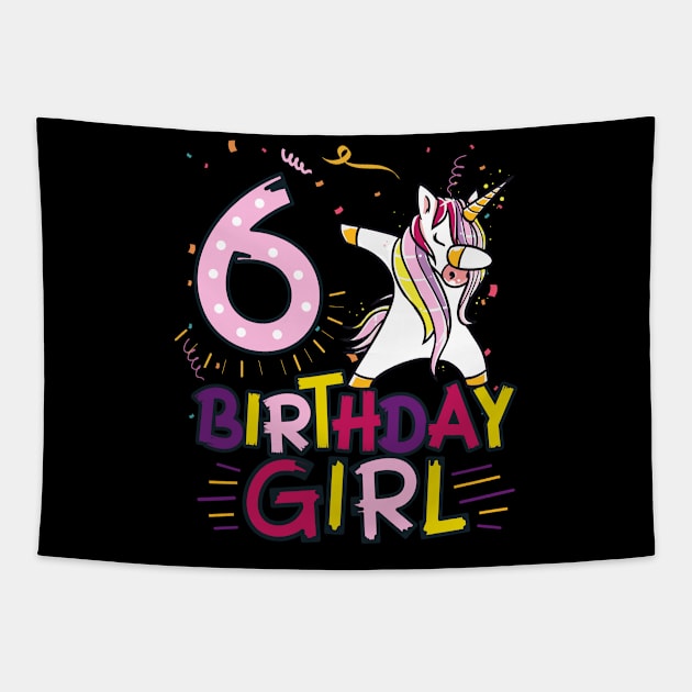 Funny Birthday Gift 6 year old Girl Dabbing Unicorn T-Shirt Tapestry by Pummli