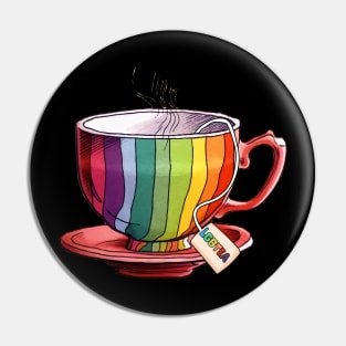 Proud LGBTQ gay pride tea drinker Rainbow Colored Tea Cup LGBTea Pin