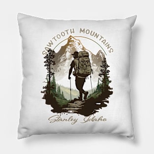 Sawtooth Mountains Stanley Idaho Hiking Scene Pillow