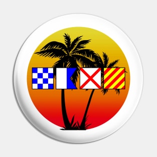 NAVY spelled out with Signal Flags Sunset Palm Trees Pin