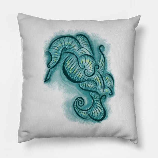 Blue Seahorse Pillow by njonestees