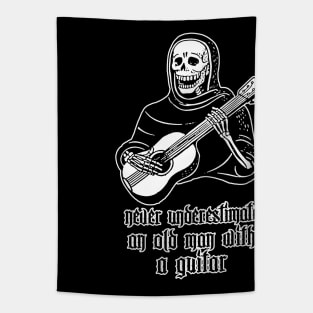 Never Underestimate An Old Man With A Guitar - Funny Guitarist Humor Design Tapestry