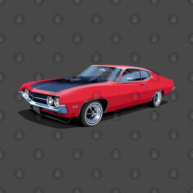 1970 Ford Torino Cobra Jet in candy apple red by candcretro