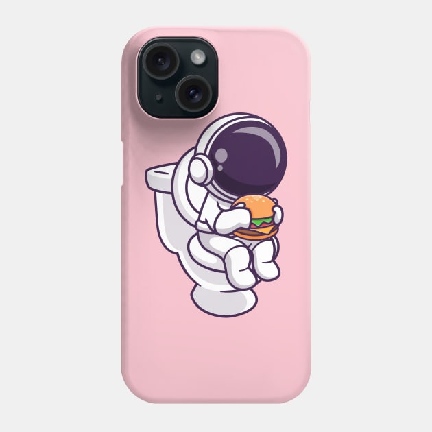 Cute Astronaut Eating Burger In Toilet Cartoon Phone Case by Catalyst Labs