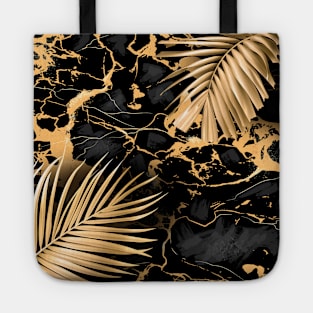 Black Gold marble and monstera Tote