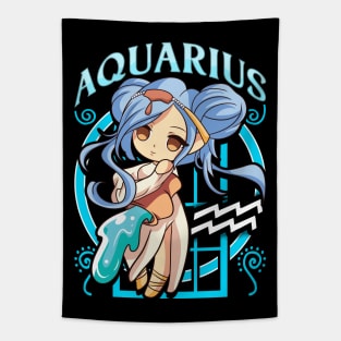 Aquarius Manga Kawaii Birthday Zodiac Sign Tapestry