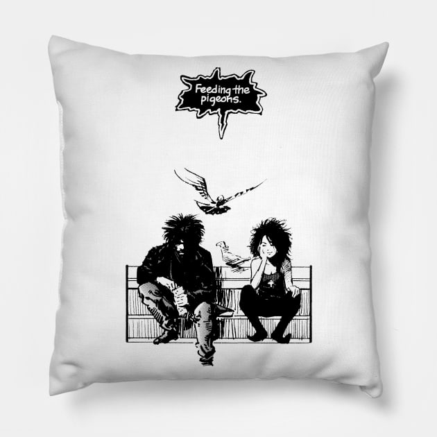 Feeding the Pigeons  (black) Pillow by geekingink