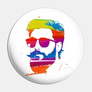 Rainbow paint splat bearded guy Pin