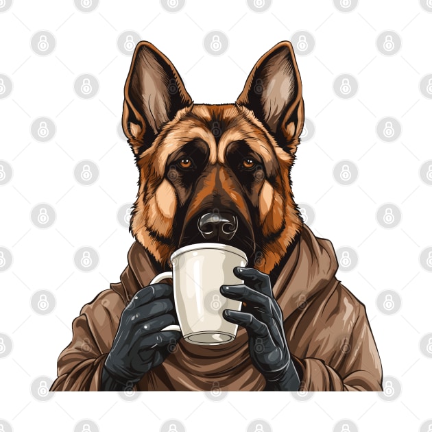 German Shepherd Drinking Coffee by Graceful Designs