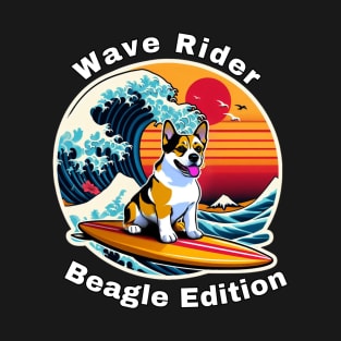 Wave Rider Beagle Edition- Beagle Surfing on the Great Waves off Kanagawa T-Shirt