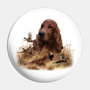 Irish Setter Hunting Pheasant ,Art Pin