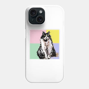 Tuxedo Cat Cute Drawing - on Pastel Rainbow Phone Case