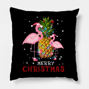 Flamingo Christmas Tree Pineapple Xmas Light Merry Christmas Pillow