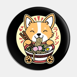 Corgi Eating Ramen Cute Kawaii Noodles Pin