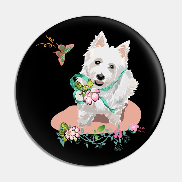 Western highland terrier dog with flowers butterflies Pin by LizzyizzyDesign