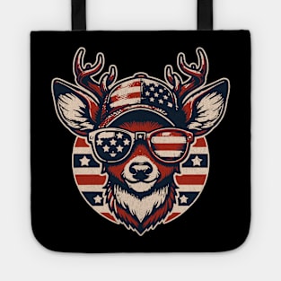 Deer Wearing Sunglass American Flag USA Tote