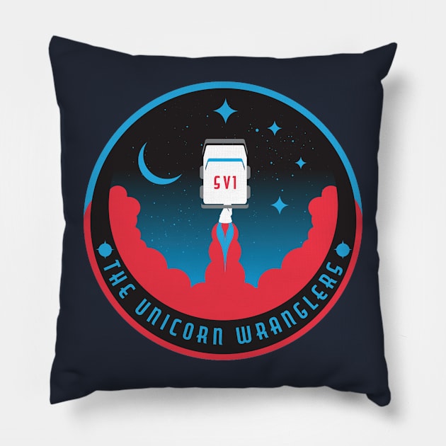 Space Van Mission Patch Pillow by The Unicorn Wranglers