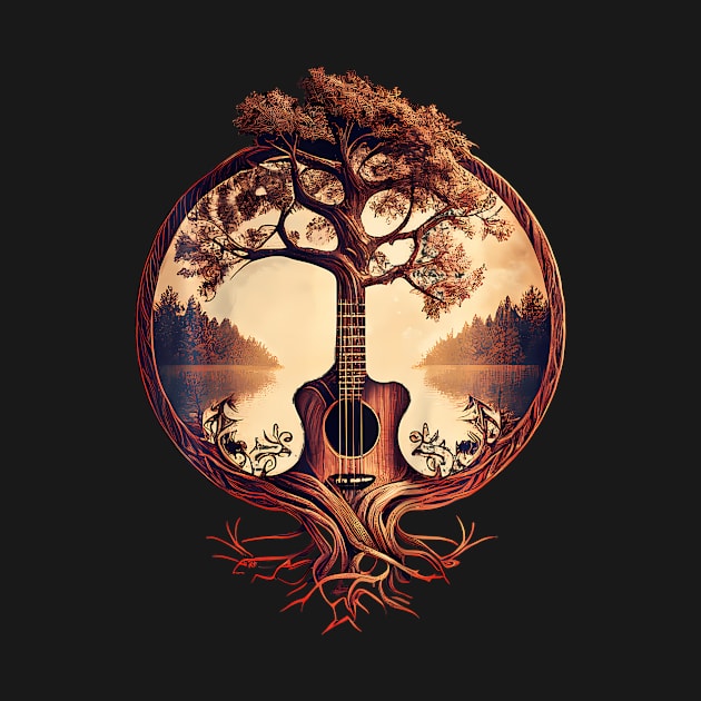 Acoustic Guitar Tree By The Lake Guitarist by Cristian Torres