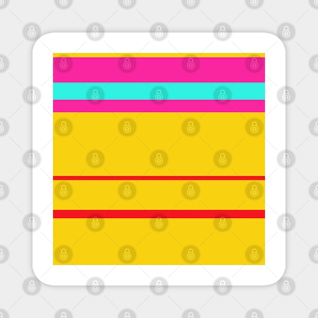 A tremendous bind of Cherry Red, Persian Rose, Metallic Yellow and Fluorescent Blue stripes. Magnet by Sociable Stripes