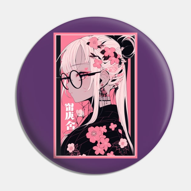 Aesthetic Anime Girl Pink Rosa Black | Quality Aesthetic Anime Design | Premium Chibi Manga Anime Art Pin by AlNoah