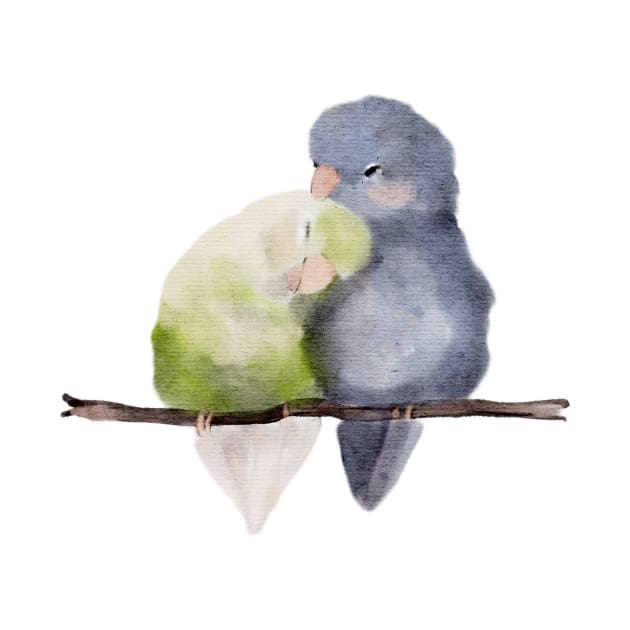 Budgies in Love Watercolor by penandbea