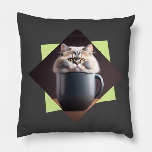 Grey Persian Cat on a Big Cup Pillow