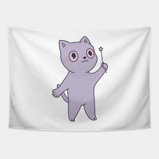 Cute purple cat illustration magic wand Tapestry