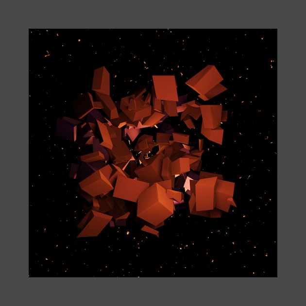 Orange Cube Explosion Space Art by muffinespixels