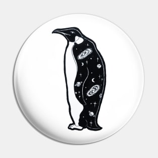 Penguin with Galactic Coat Illustration Pin