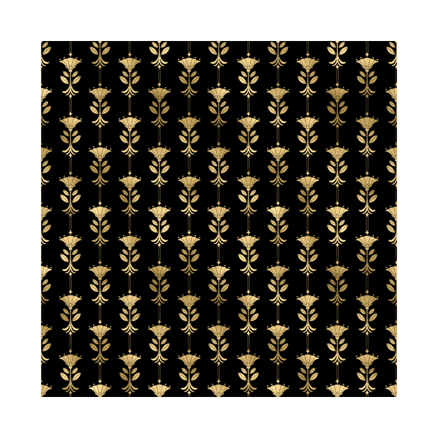 Damask Motifs in Black and Gold Vintage Faux Foil Art Deco Vintage Foil Pattern by podartist