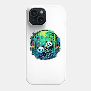 Neon Pandas Sitting in Bamboo Forest Neon Phone Case