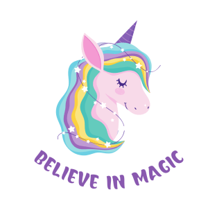 Believe In Magic Beautiful Unicorn With Stars T-Shirt