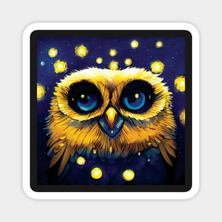 Fluffy Baby Owl in the Night Sky Magnet