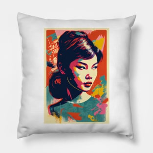 Vintage  woman in pop-art style Pillow