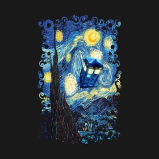 Blue Phone booth starry the night T-Shirt