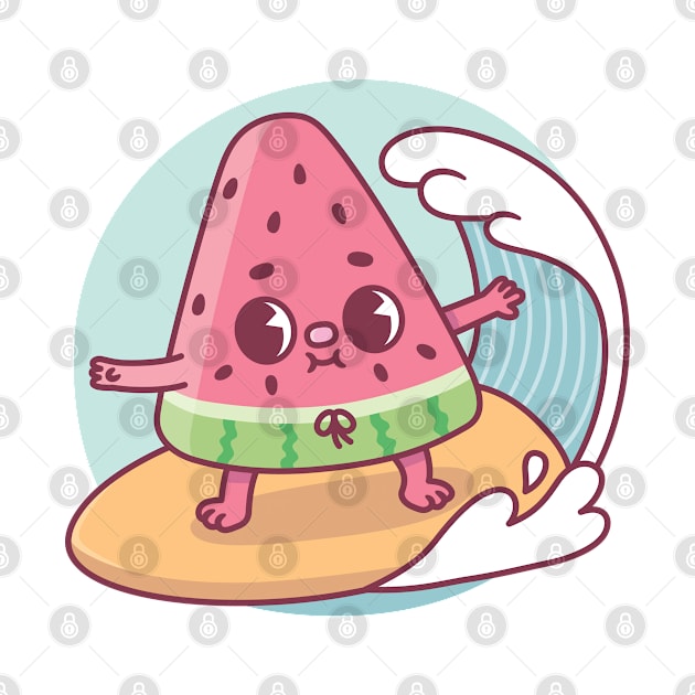 Cute Watermelon Surfing The Waves Funny by rustydoodle