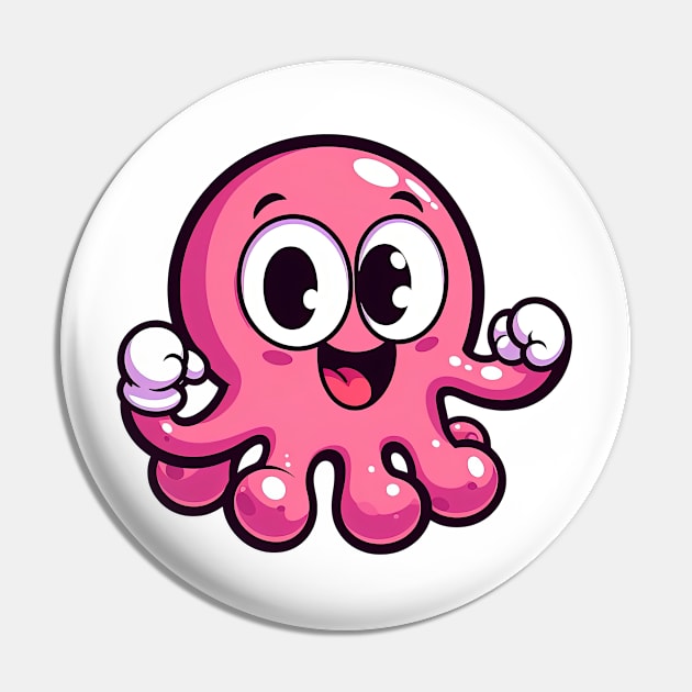 Pink funny octopus Pin by T-Shirt Paradise