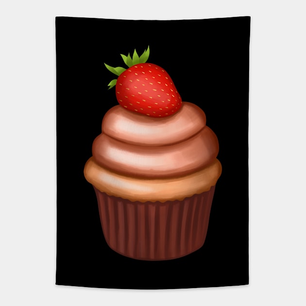 chocolate cupcake decorated with strawberry Tapestry by Kuchinska design