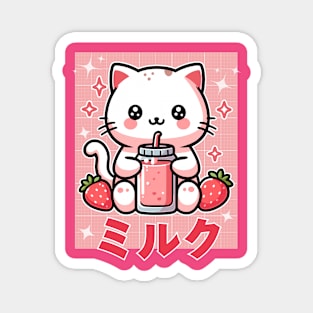 Kawaii cat Drinking Strawberry Milk Magnet