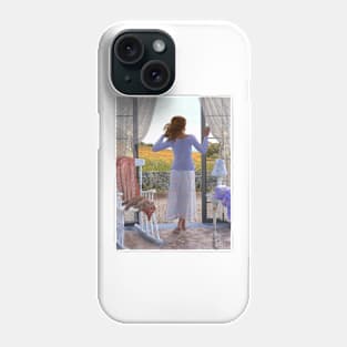 Woman looking out of window at meadow zen yoga buddhism Phone Case