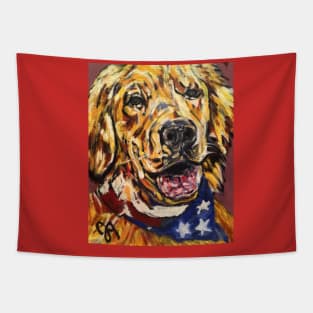 golden retriever dog with flag bandana Tapestry