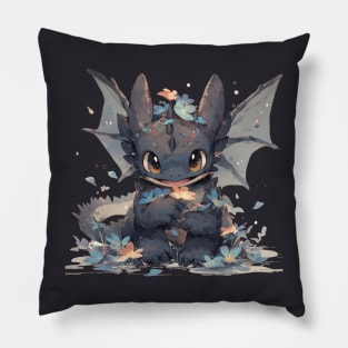 Black dragon love flowers! Pillow