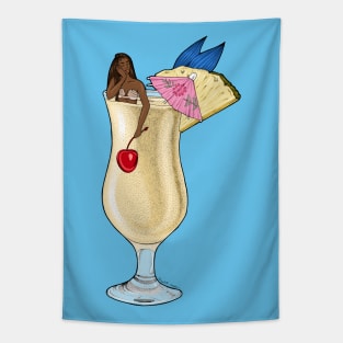 Pina Colada Mermaid Cocktail Illustration Tapestry