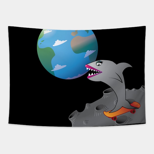 Glamorous Shark Skateboarding on Asteroid Tapestry by AlisonDennis