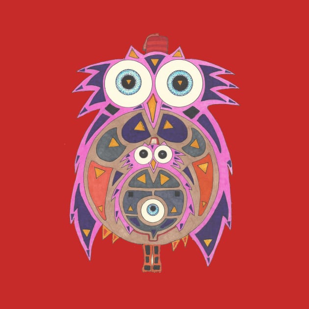 Momma Owl with Red Fez by Zenferren