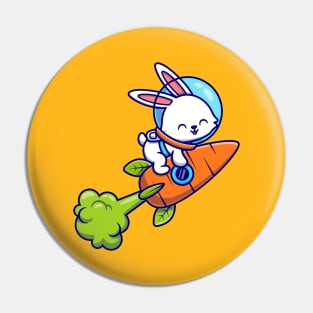 Cute Rabbit Astronaut Flying With Carrot Rocket Pin