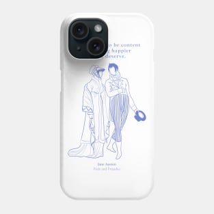 Pride and Prejudice Line art and Happiness Quote Phone Case