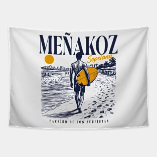 Vintage Surfing Menakoz, Sopelana, Spain // Retro Surfer Sketch // Surfer's Paradise Tapestry