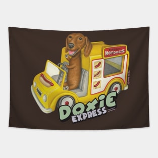 Dachshund in Yellow Hotdog Truck Tapestry